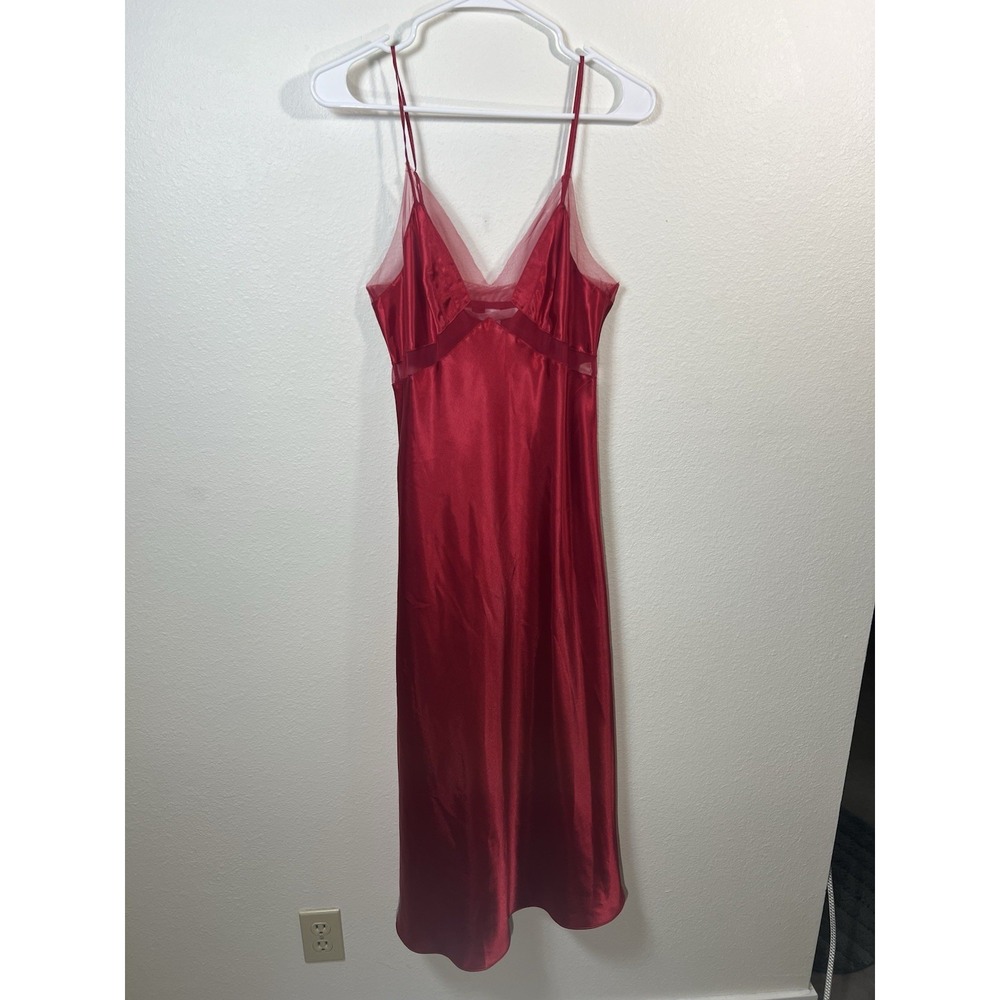 Vtg Victoria's Secret Very Sexy Red Maxi Gown M Y2K Mesh Details Satin Vamp